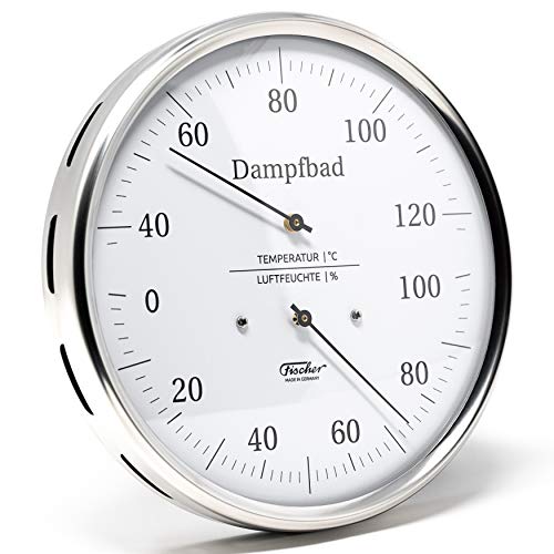 Fischer 183.01 - Dampfbad-Thermohygrometer - 160mm Haar-Hygrometer u. Bimetall-Thermometer aus Edelstahl Made in Germany