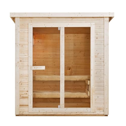 Artsauna Outdoor Sauna Varberg 200 x 160 cm mit 8 kW Ofen & Zubehör - Fichtenholz Gartensauna für 4 Personen - komplett Set Outdoorsauna für Garten