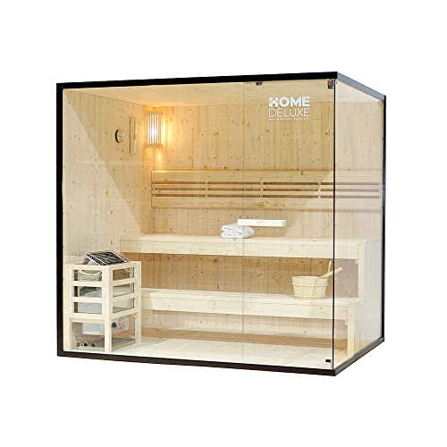 Home Deluxe - Traditionelle Sauna - Shadow XL - 200 x 150 x 190 cm - für 5 Personen - hochwertiges Fichtenholz, inkl. Saunaofen, Saunazubehör I...