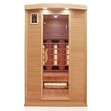 Dewello® Infrarotkabine Infrarotsauna Hyder 115x105 für 1-2 Personen aus Hemlock Holz mit Vollspektrumstrahler, LED-Farblicht, Bluetooth, FM,MP3,USB