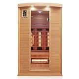 Dewello® Infrarotkabine Infrarotsauna Hyder 115x105 für 1-2 Personen aus Hemlock Holz mit Vollspektrumstrahler, LED-Farblicht, Bluetooth, FM,MP3,USB