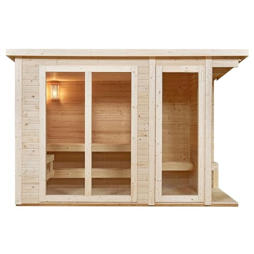 Artsauna Outdoor Sauna Varberg 320 x 180 cm mit 8 kW Ofen & Zubehör - Fichtenholz Gartensauna für 4 Personen - komplett Set Outdoorsauna für Garten