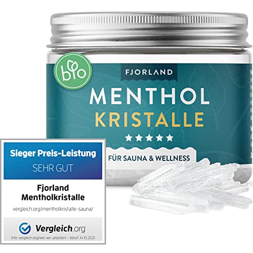 FJORLAND® - Mentholkristalle 100g - Premium Qualität für die Sauna - Kristalle aus Menthol - Saunaaufgüsse - In wiederverschließbarer Dose - 100%...