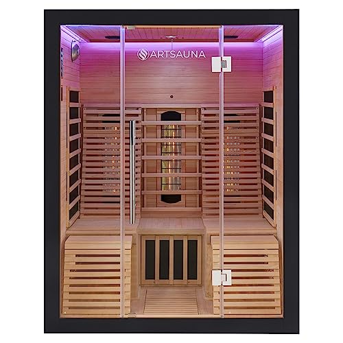 Artsauna Infrarotkabine Helsinki 150 Dual Technologie, LED - Infrarotsauna 150x150 cm - 1 Bank, 2 Liegen für 3 Personen - Wärmekabine Schwarz Black