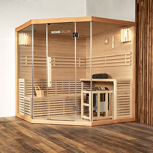 Home Deluxe - Traditionelle Sauna - Skyline XL Big - 200 x 200 x 210 cm - für 2-6 Personen, Hemlocktanne, inkl. Saunaofen, Saunazubehör I Dampfsauna...