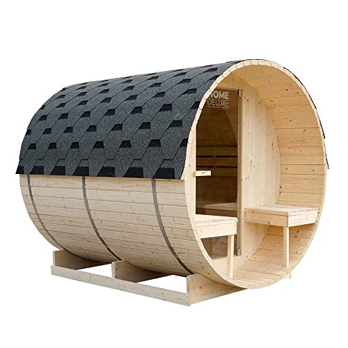 Home Deluxe - Outdoor Fasssauna Lahti Deluxe L - Maße: ca. 195 cm x 192 cm x 220 cm, Holz: Fichtenholz - inkl. Saunaofen und Saunazubehör I...