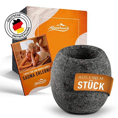 ALPENHAUCH Sauna Aromaschale aus massivem Speckstein [5x5cm] - Hitzebeständiger Sauna Aufguss Stein für intensiven Duft - Für Mentholkristalle &...